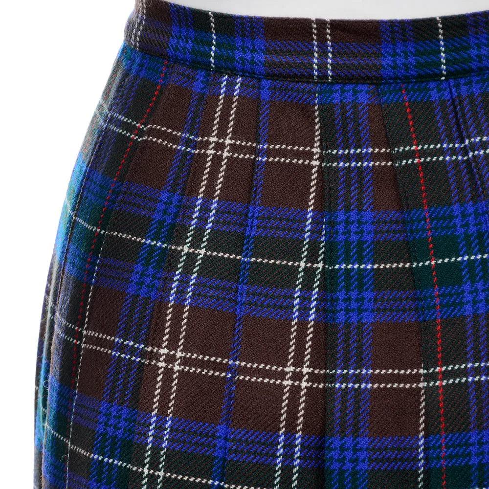 1960s Peck & Peck Vintage Blue & Brown Tartan Kilt Skirt