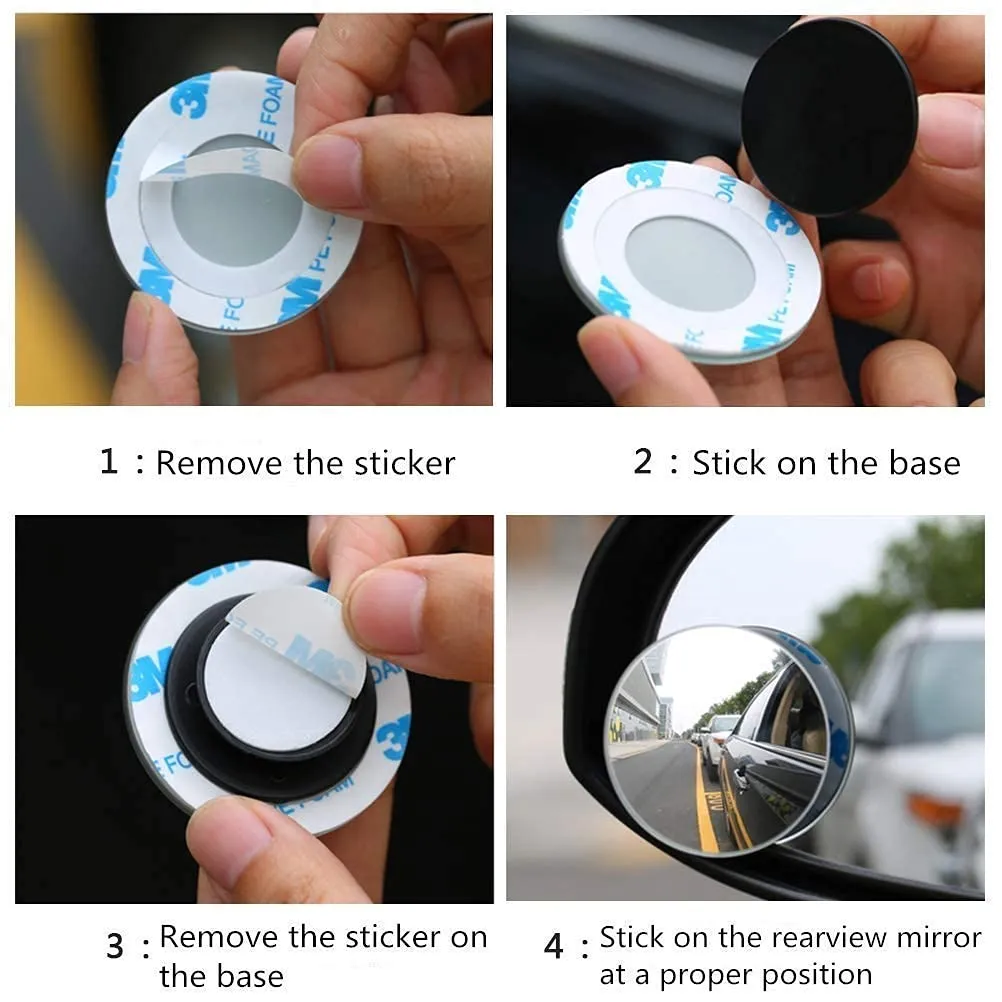 2pcs Frameless Round Convex Rear View Blind Spot Mirror For Cars