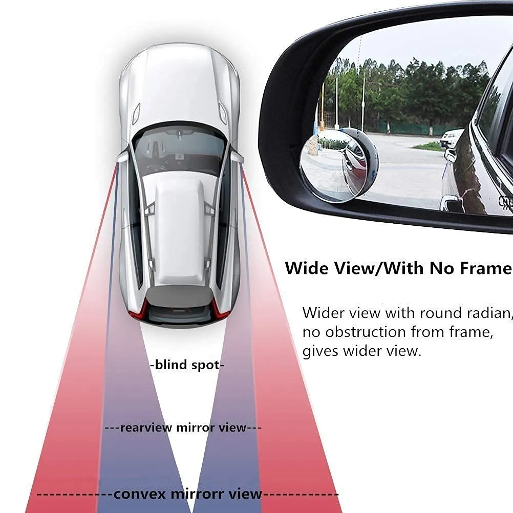 2pcs Frameless Round Convex Rear View Blind Spot Mirror For Cars