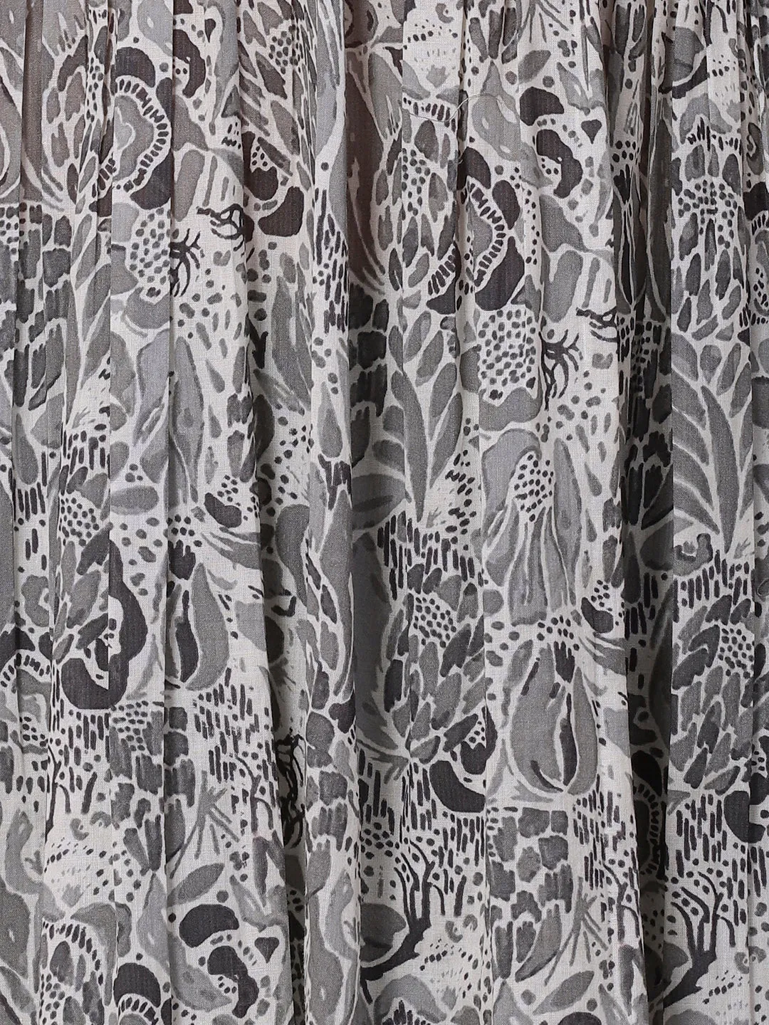 Abstract Printed Zari & Sequins Embroidered High Slit Mul-Cotton Kurta With Pants & Floral Dupatta - Grey