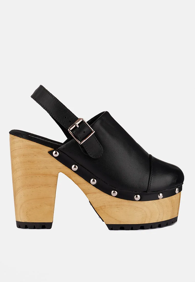 ALONA Black Slingback High Block Heeled Clogs