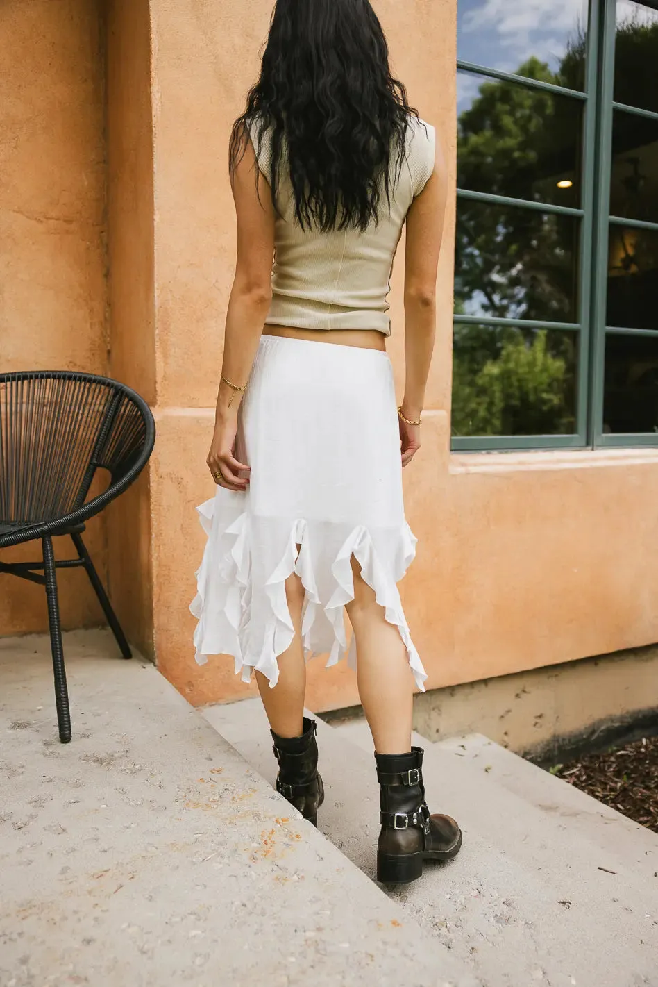 Arista Ruffled Midi Skirt in White