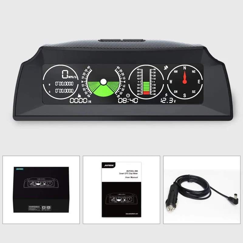 AUTOOL X90 GPS/OBD2 Slope Meter Inclinometer Car Compass HUD Pitch Tilt