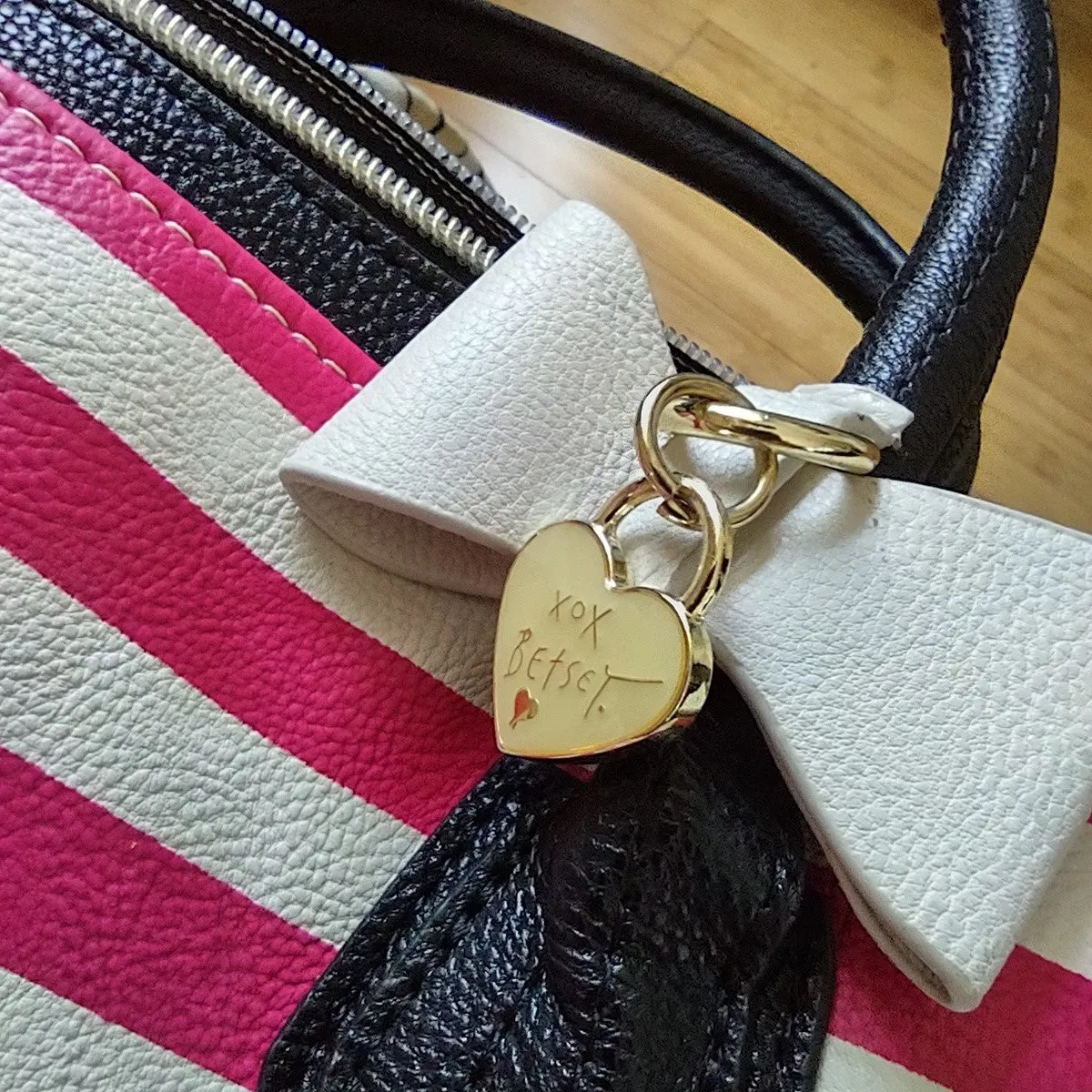 Betsey Johnson Handbag Black Pink White Stripes