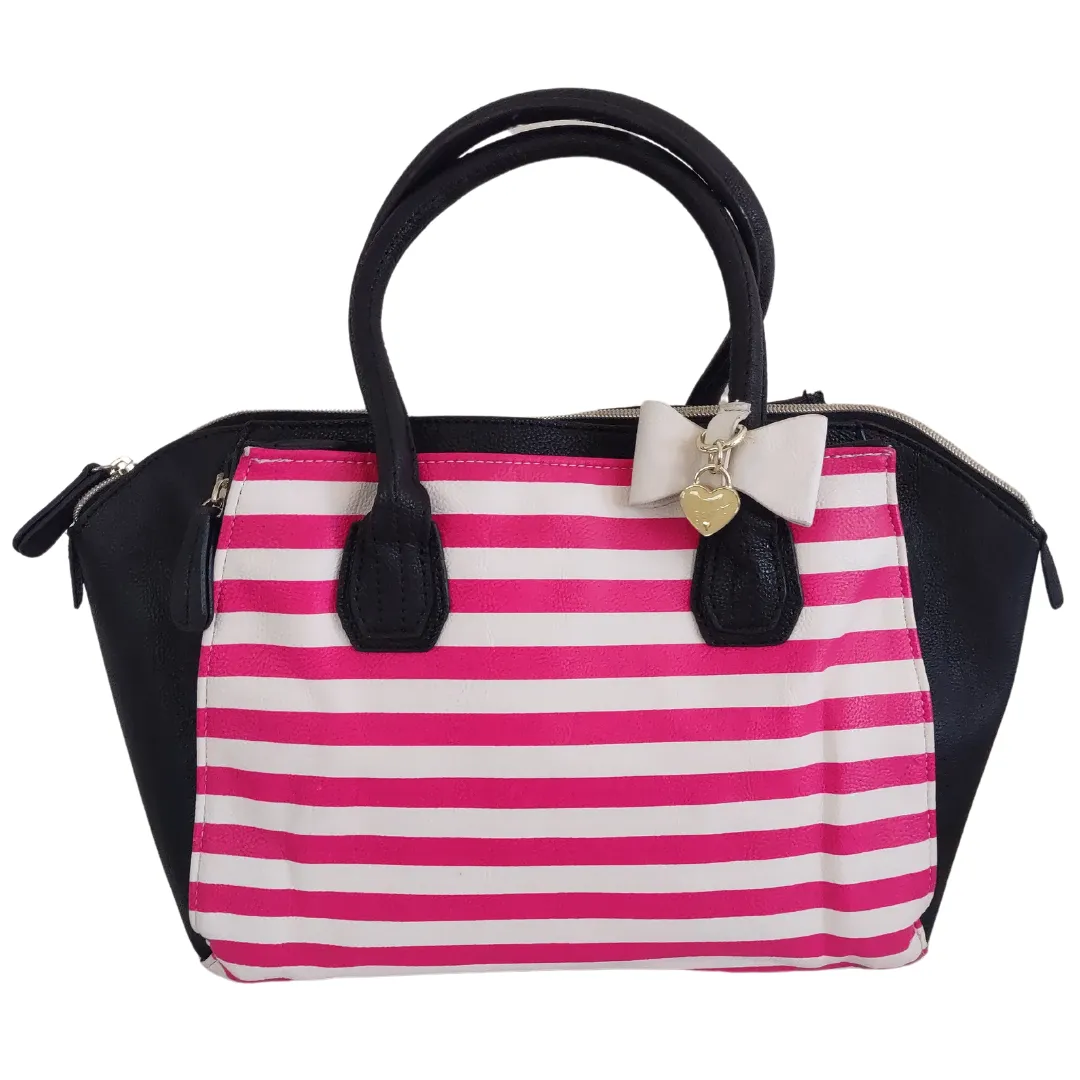 Betsey Johnson Handbag Black Pink White Stripes