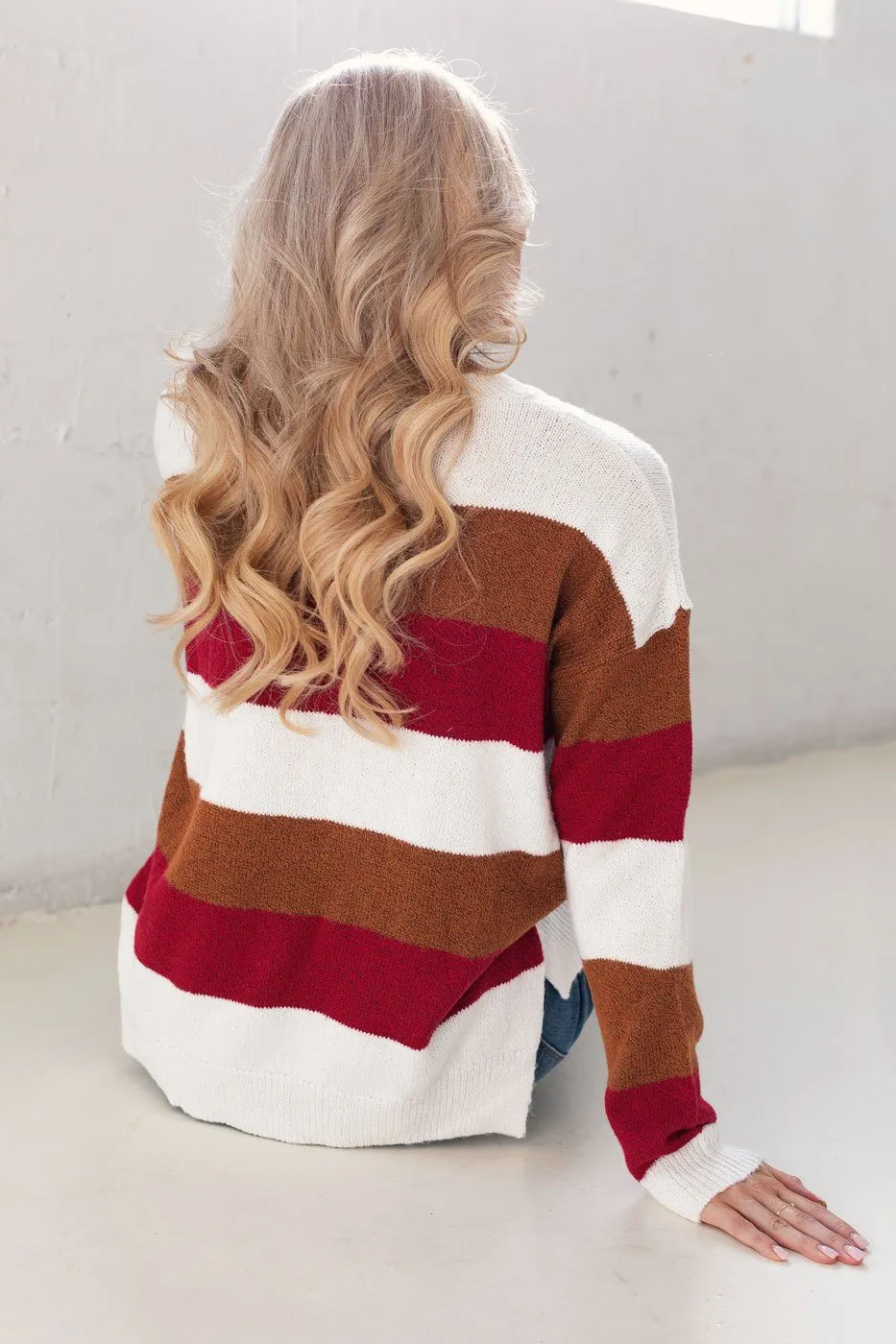 Bev Burgundy and Tan Striped Sweater