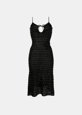 Black Beaded Knit Midi Dress