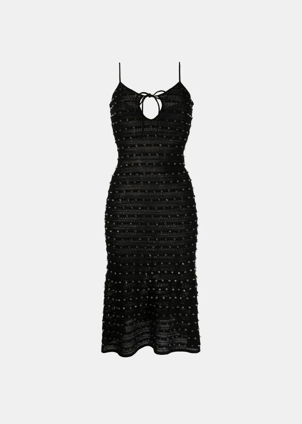 Black Beaded Knit Midi Dress