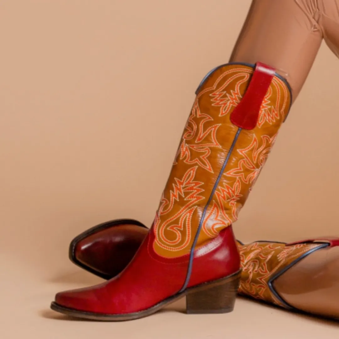 BOTA TEXANA CORONEL / Red-Honey Brown-Beige-Orange-Blue