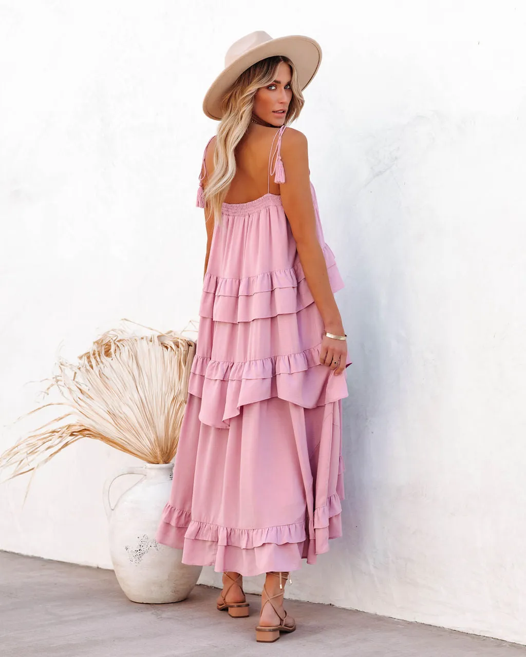 Brisbane Tiered Tassel Midi Dress - Mauve