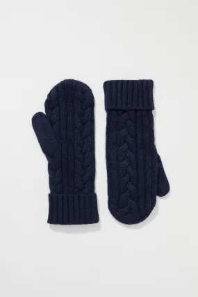 Cable Knit Mittens - Dark Navy