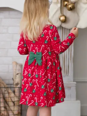 Candy Cane Cutie Knit Long Sleeve Twirl Dress