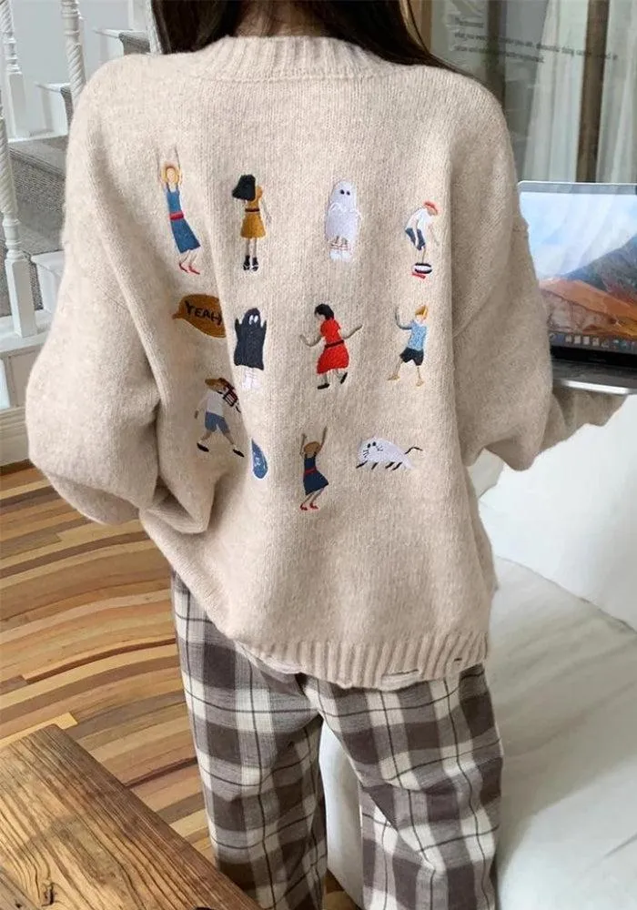 Cartoon Embroidered Knitted Sweater