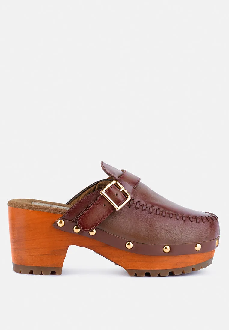 CHOCTAV Dark Tan Handcrafted Leather Clogs