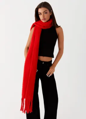 Claret Plain Knit Scarf - Red