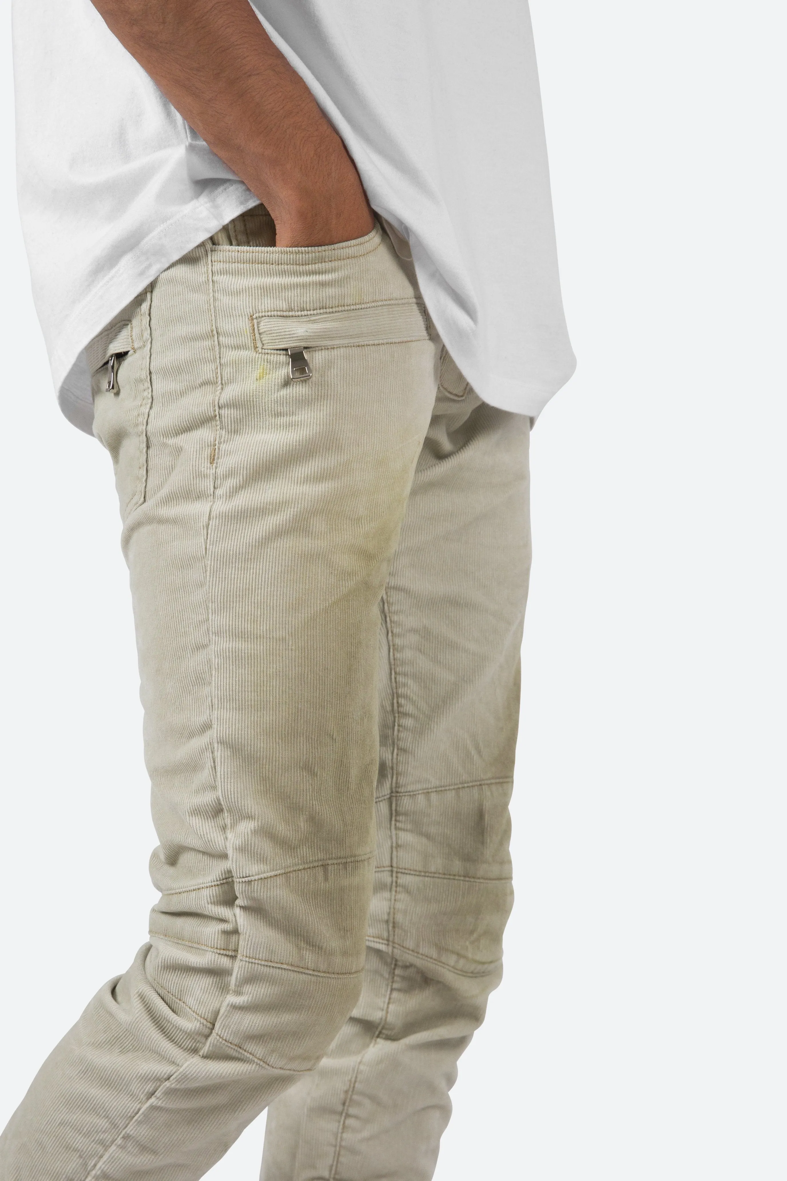 Corduroy Moto Pants - Tan