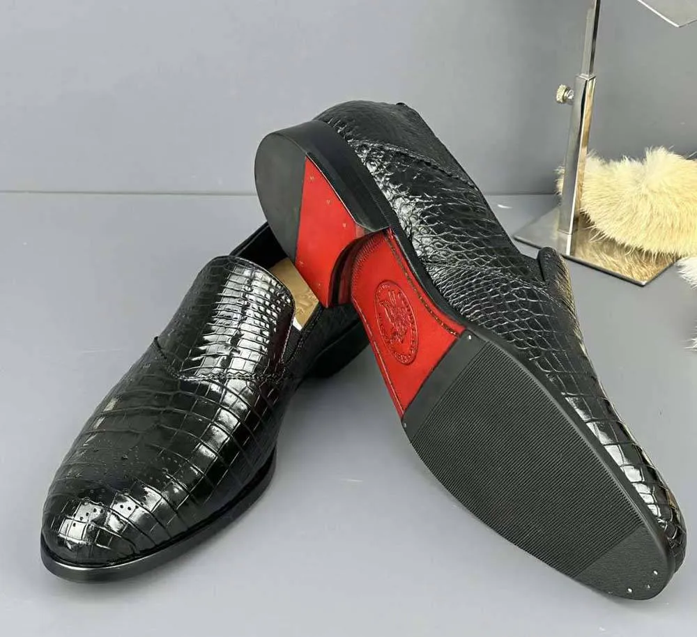 Crocodile Shoes Genuine Crocodile Skin Leather Classic Fashion Brogue Slip On Driving Loafers