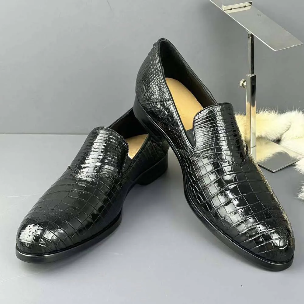 Crocodile Shoes Genuine Crocodile Skin Leather Classic Fashion Brogue Slip On Driving Loafers