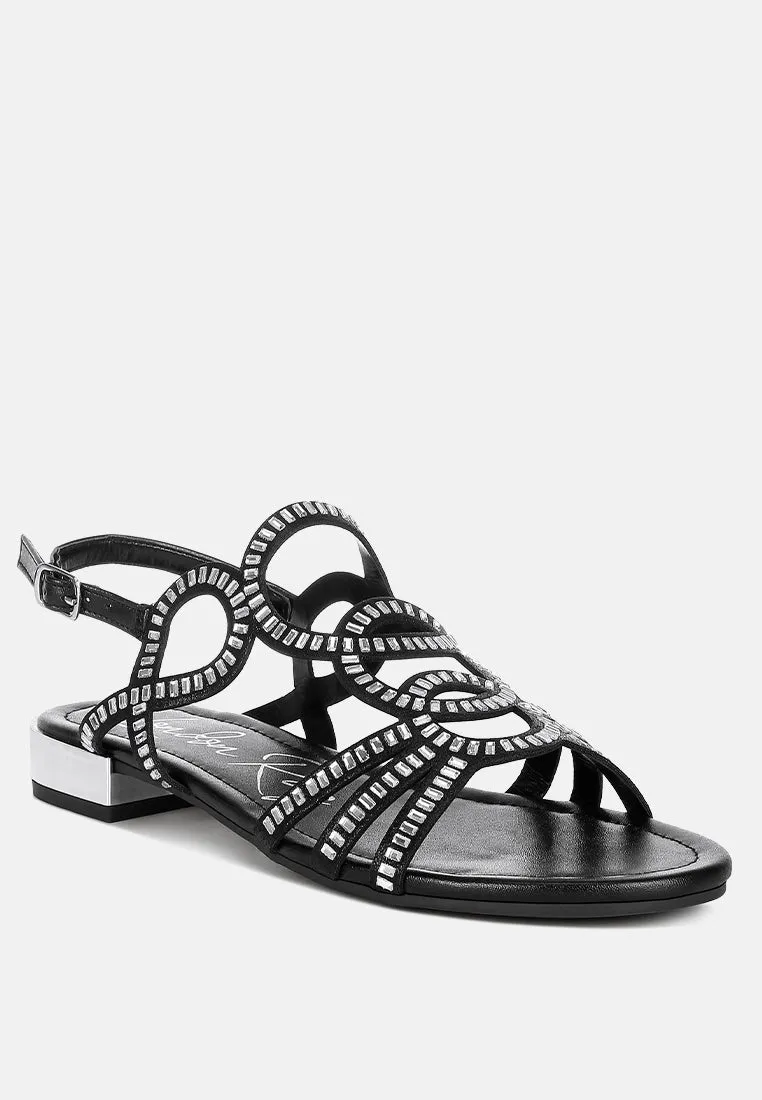 Cut Out Detail Rhinestone Flat Sandals by RUW