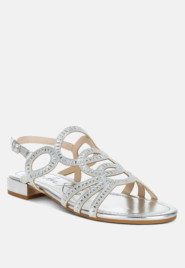 Cut Out Detail Rhinestone Flat Sandals by RUW