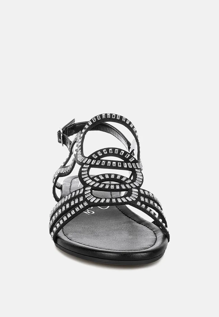 Cut Out Detail Rhinestone Flat Sandals by RUW