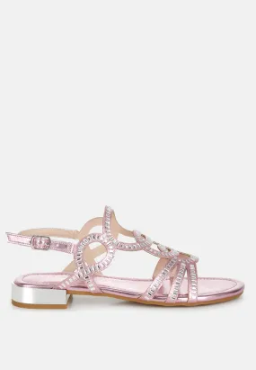 Cut Out Detail Rhinestone Flat Sandals by RUW