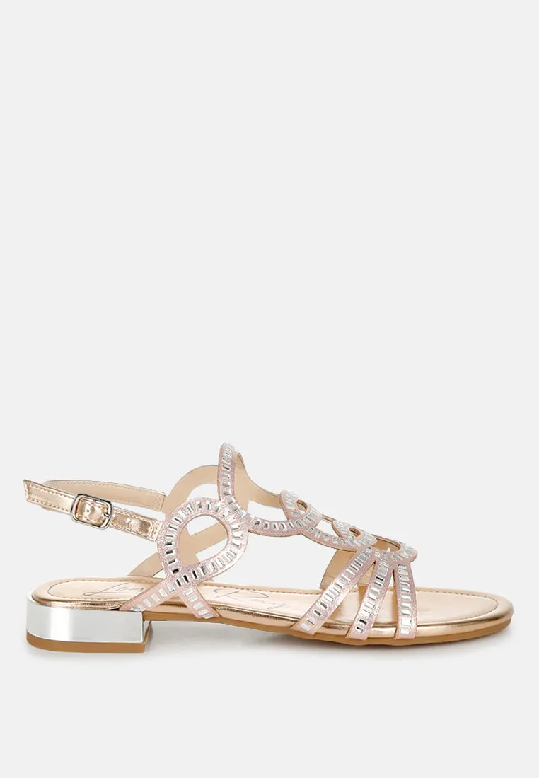 Cut Out Detail Rhinestone Flat Sandals by RUW