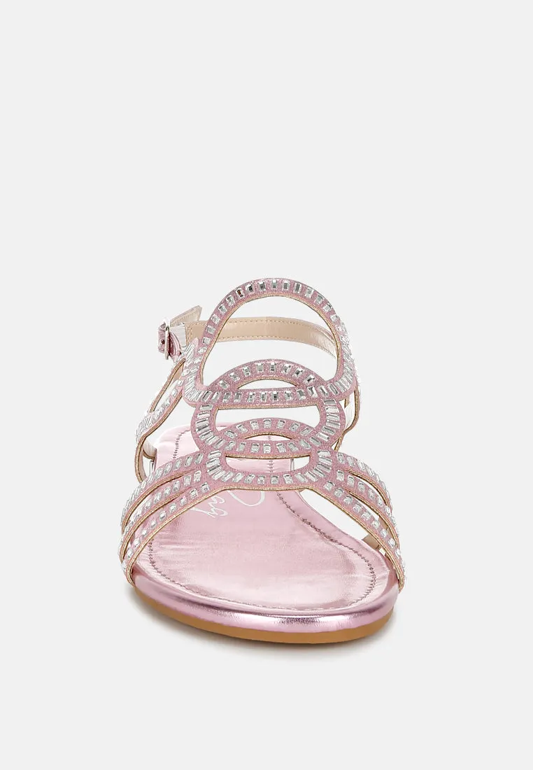 Cut Out Detail Rhinestone Flat Sandals by RUW