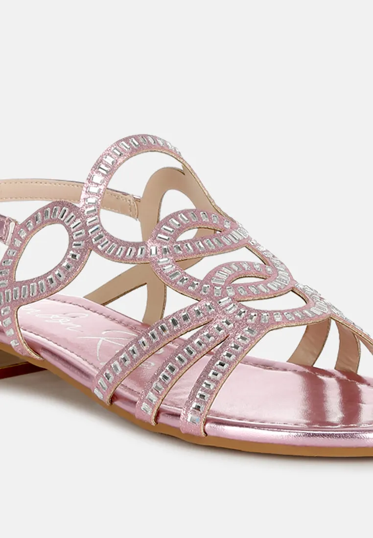 Cut Out Detail Rhinestone Flat Sandals by RUW