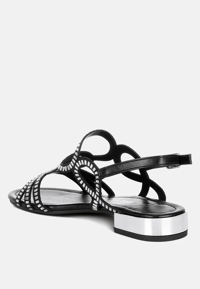 Cut Out Detail Rhinestone Flat Sandals by RUW