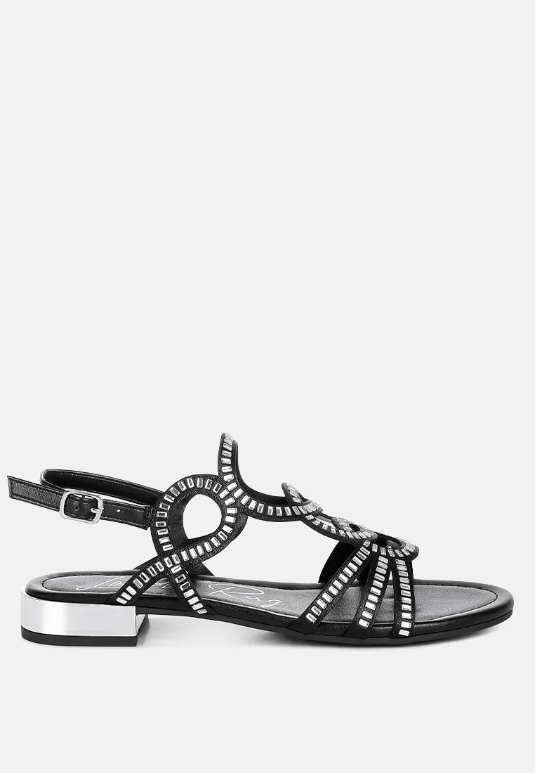 Cut Out Detail Rhinestone Flat Sandals by RUW