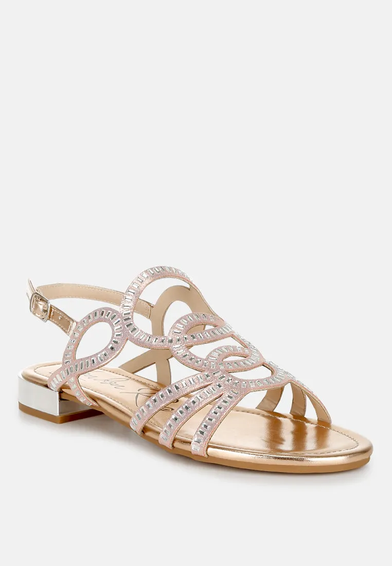 Cut Out Detail Rhinestone Flat Sandals by RUW