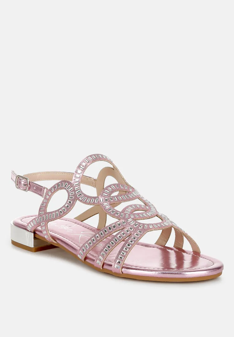 Cut Out Detail Rhinestone Flat Sandals by RUW