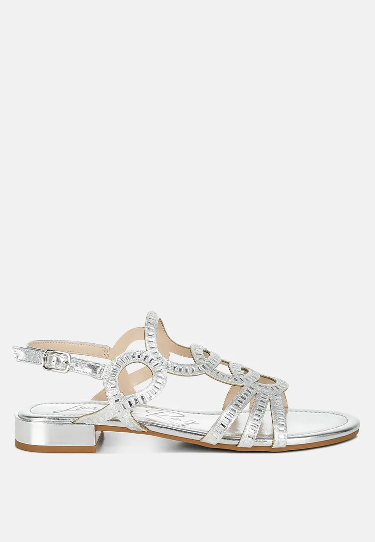 Cut Out Detail Rhinestone Flat Sandals by RUW