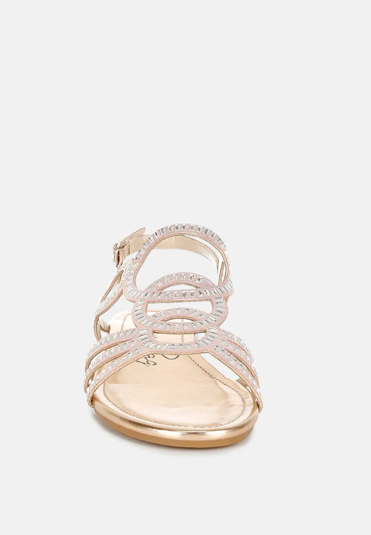 Cut Out Detail Rhinestone Flat Sandals by RUW