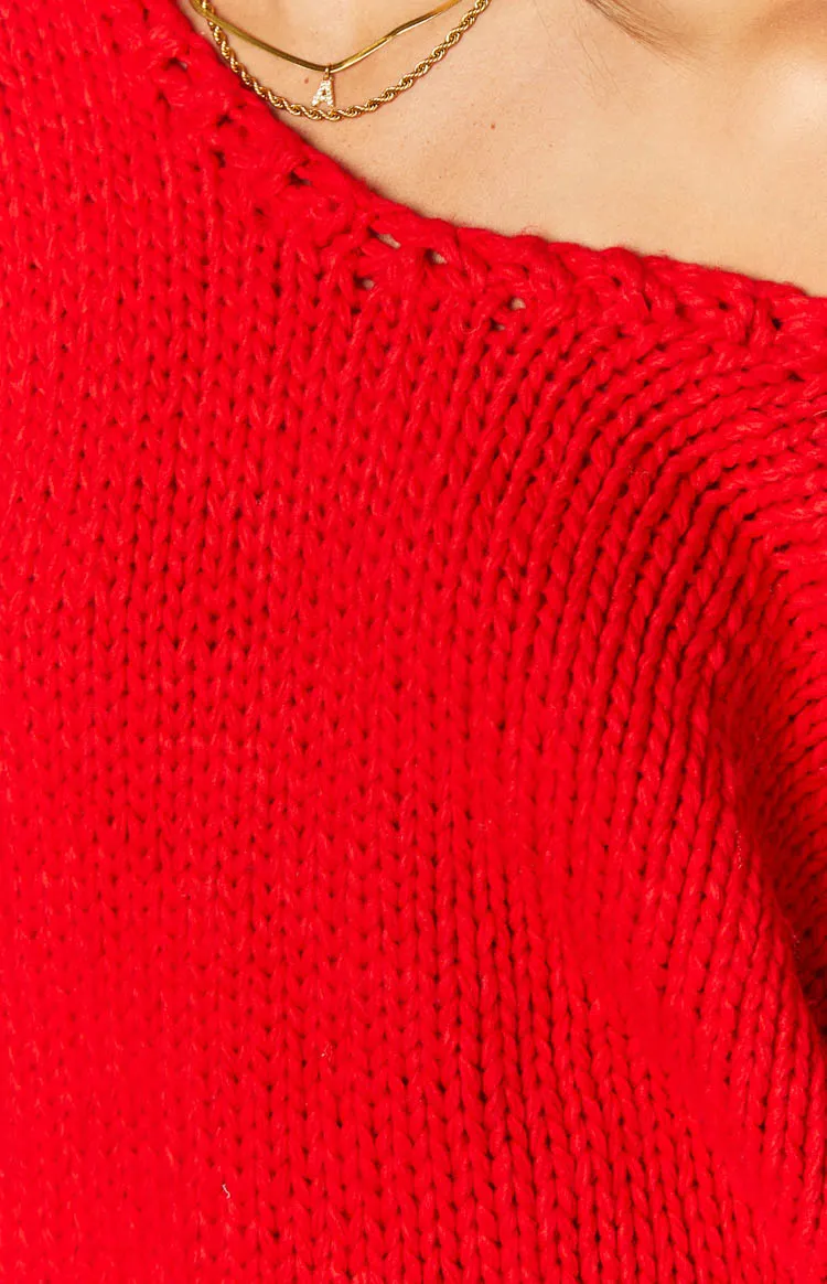 Delvey Red Chunky Knit Sweater