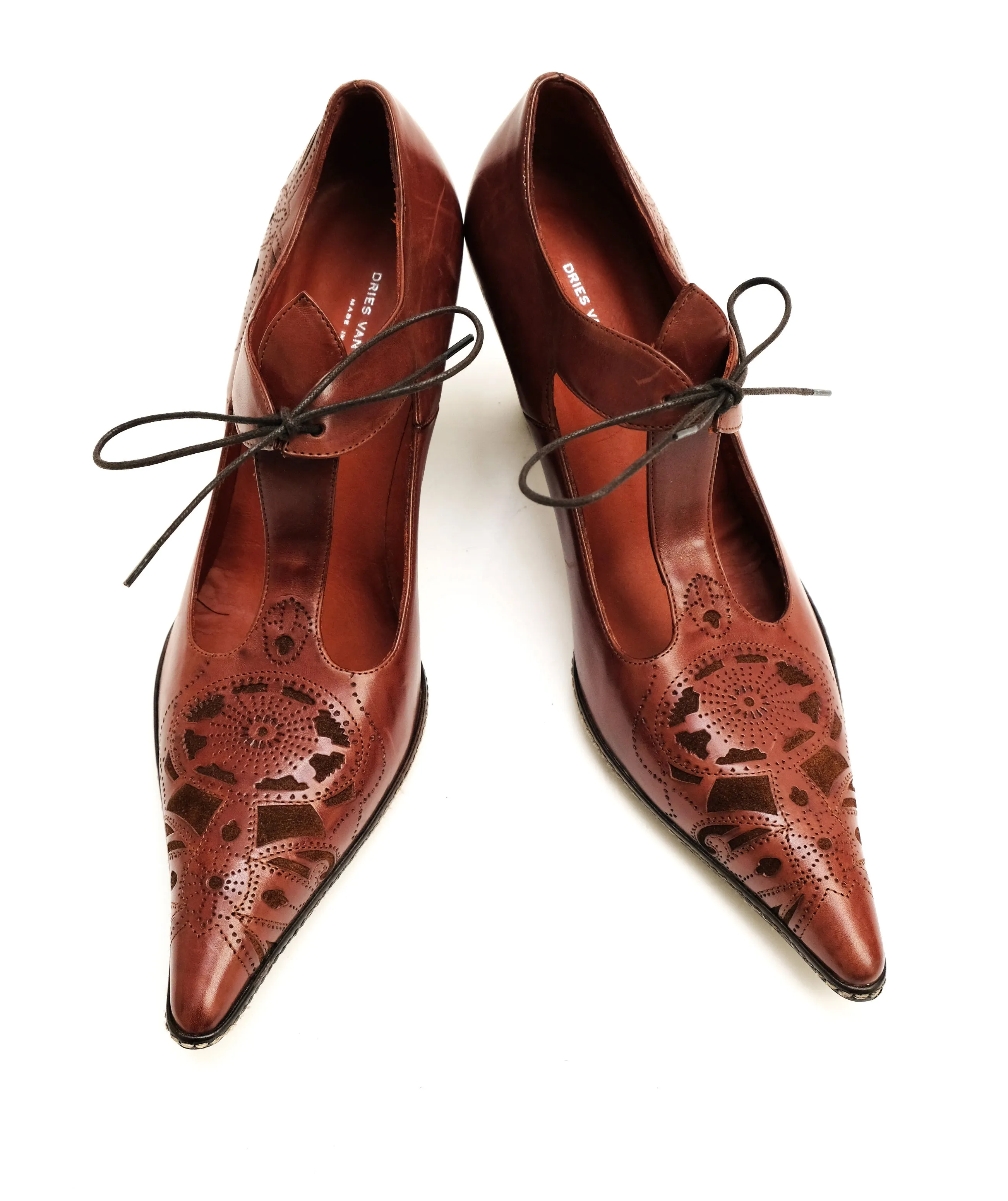 Dries Van Noten Brown Mary Jane Shoes with Suede Details, EU39