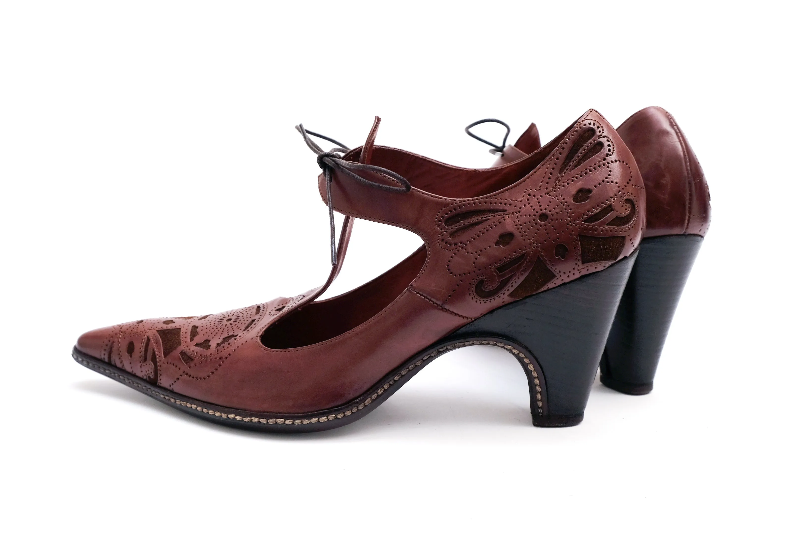 Dries Van Noten Brown Mary Jane Shoes with Suede Details, EU39