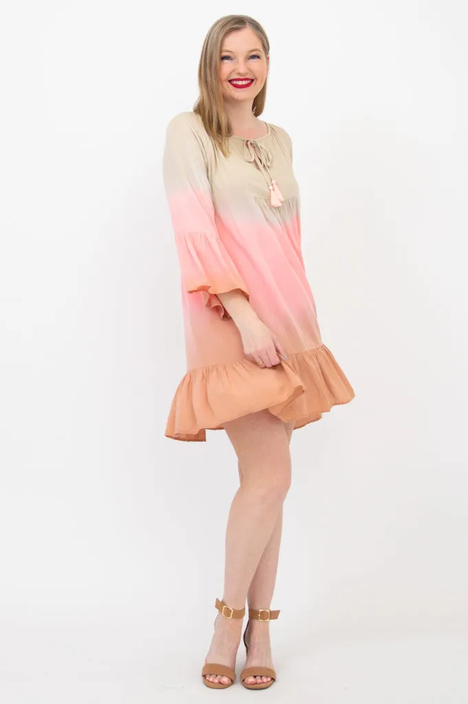 Ellie Dress, Tan Dip-Dye