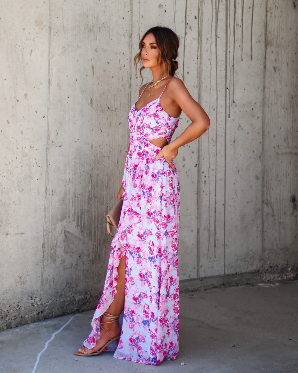 Ever So Sweet Floral Side Cutout Maxi Dress