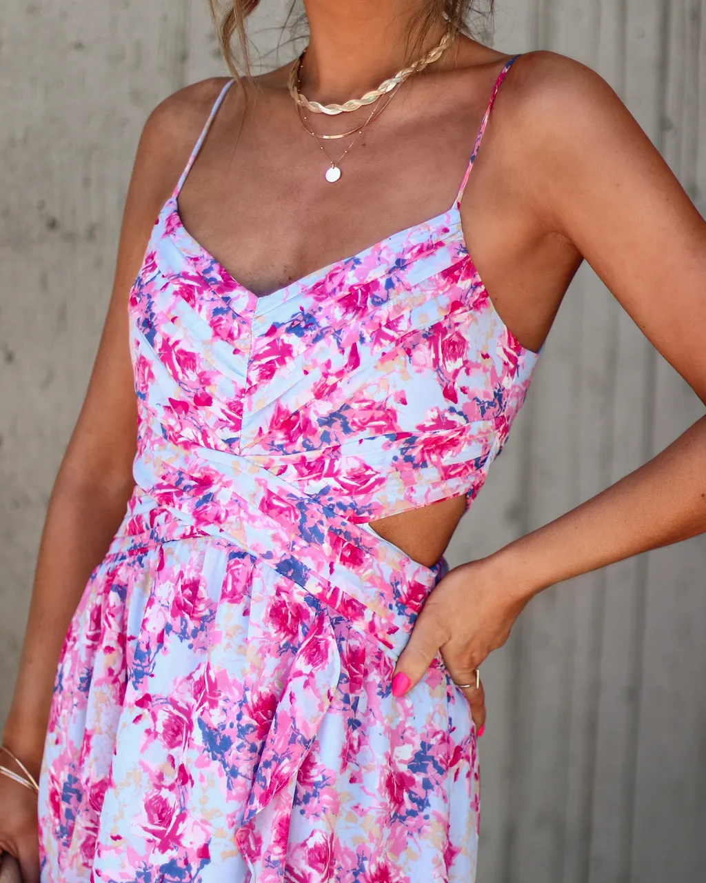 Ever So Sweet Floral Side Cutout Maxi Dress