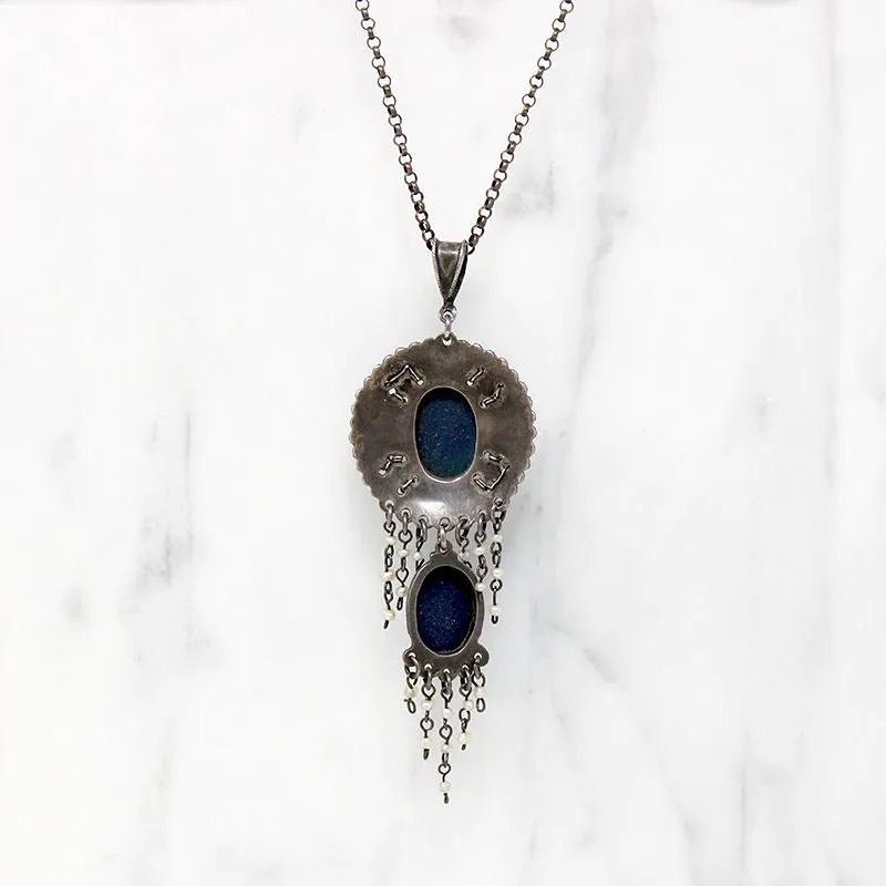 Exquisite Austro-Hungarian Lapis and Pearl Fringe Pendant