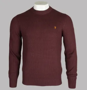 Farah Horace Crew Neck Knit Jumper Burgundy