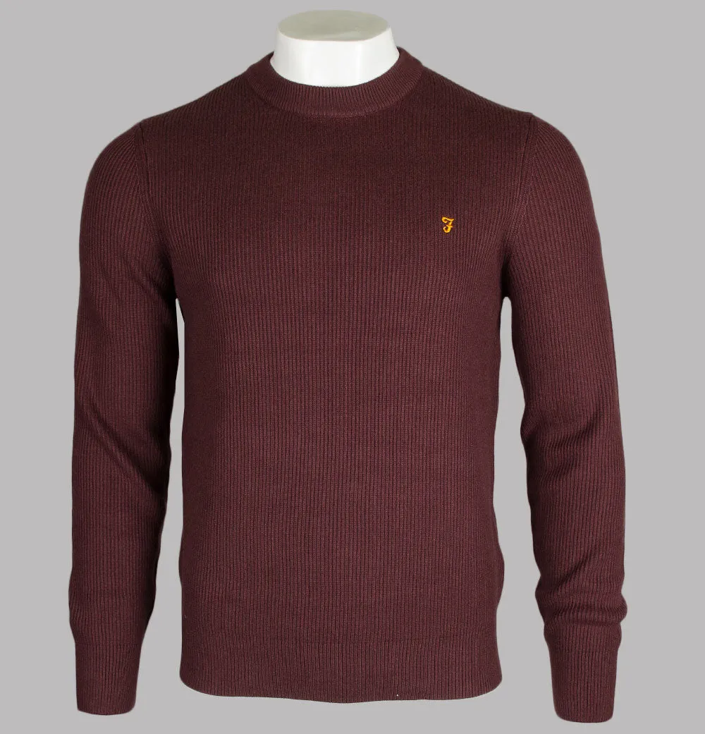 Farah Horace Crew Neck Knit Jumper Burgundy