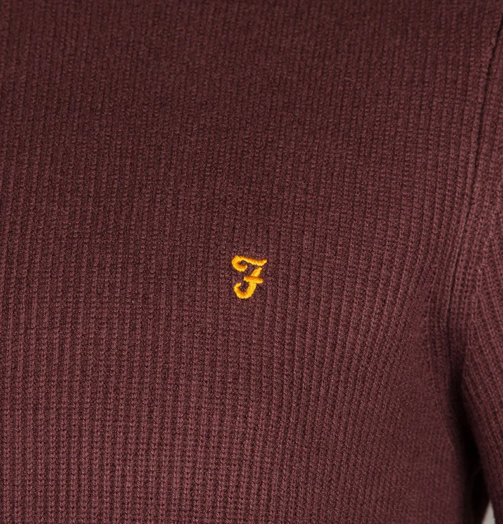 Farah Horace Crew Neck Knit Jumper Burgundy