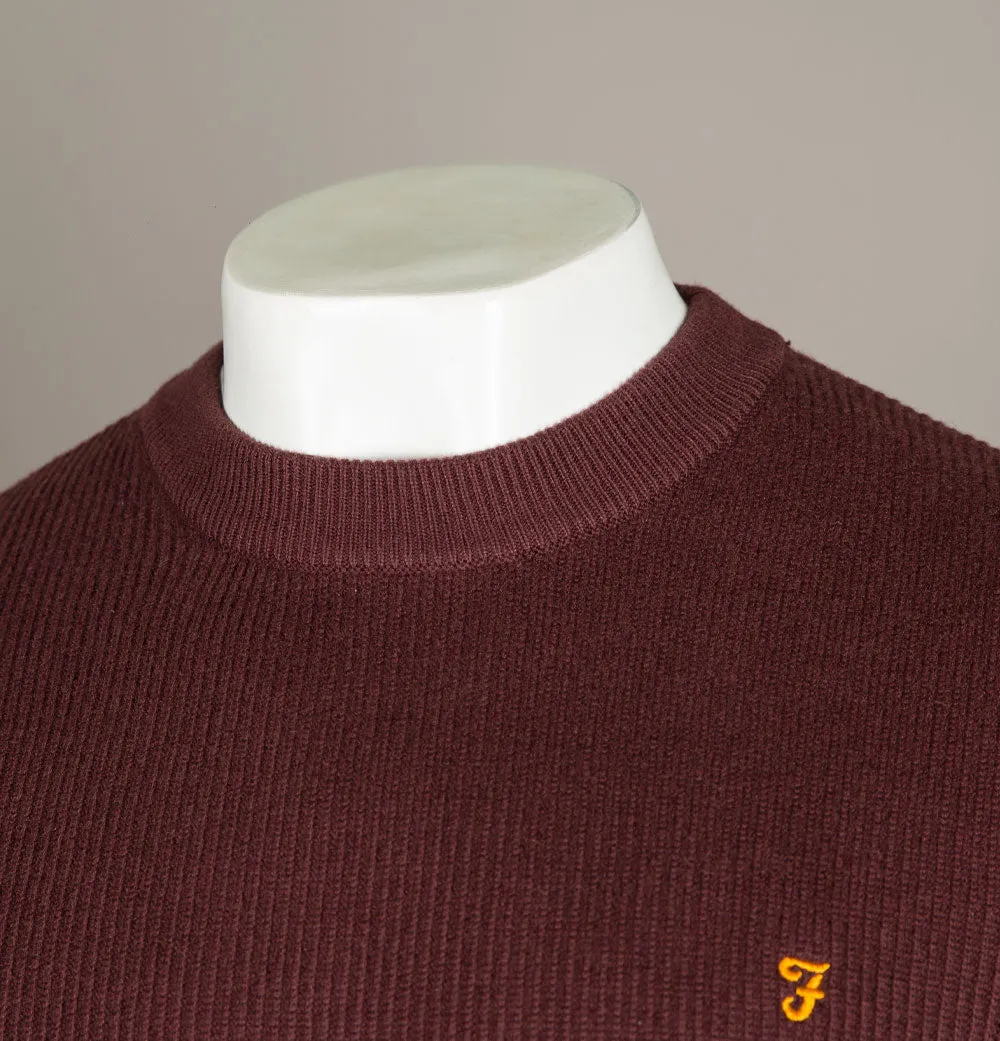 Farah Horace Crew Neck Knit Jumper Burgundy