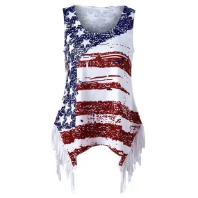 Fringe American Flag Print Tank Top