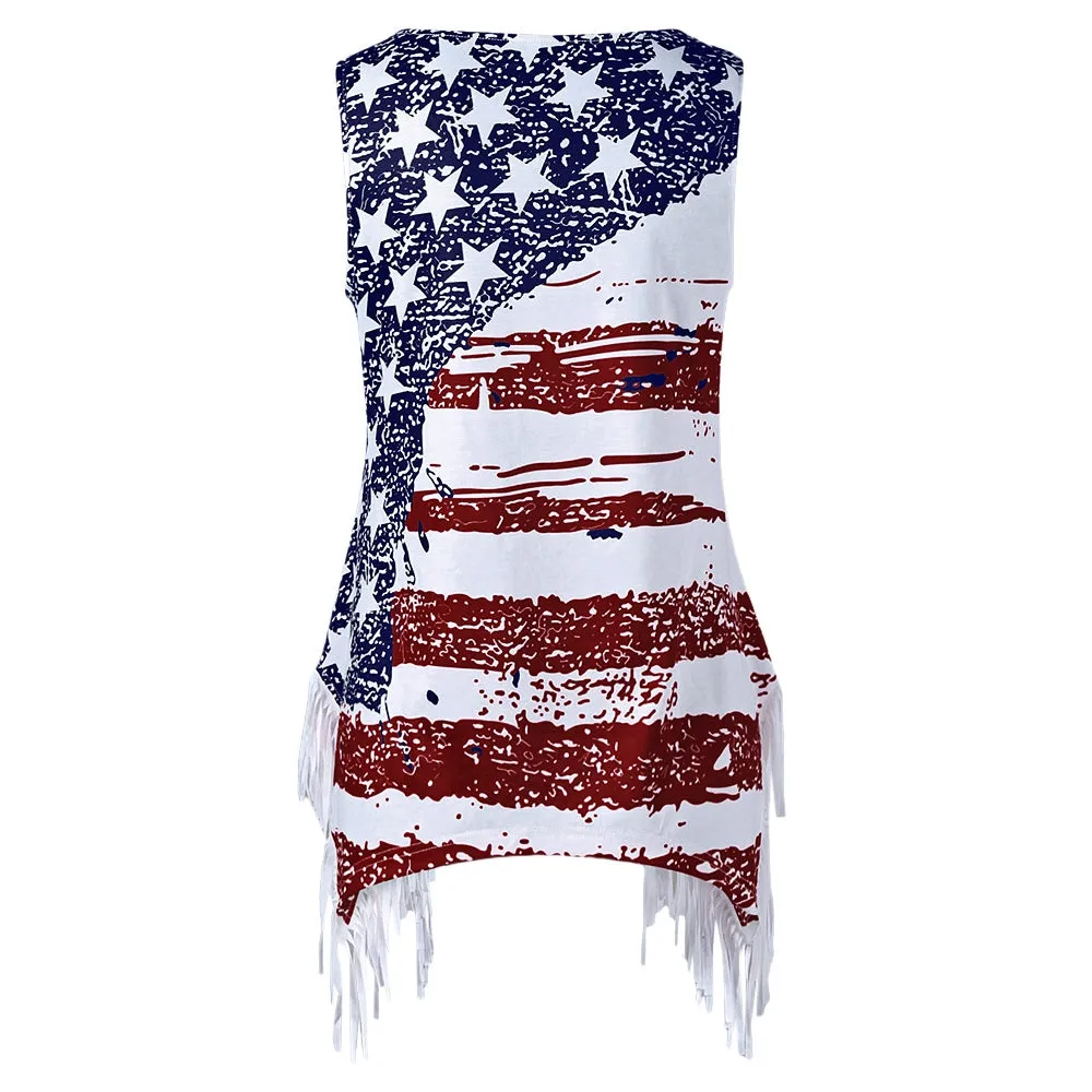 Fringe American Flag Print Tank Top