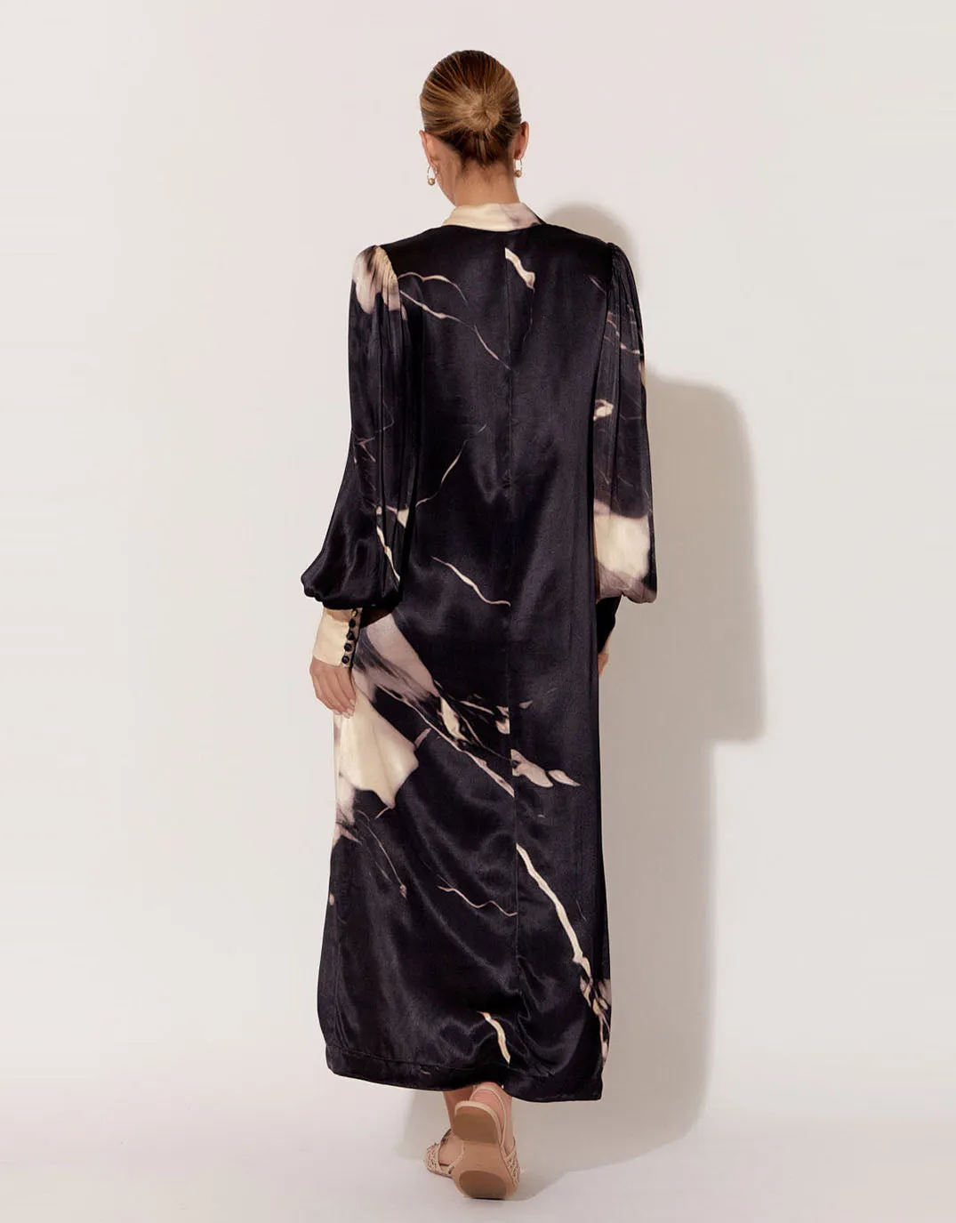 Haisley Marble Satin Midi Dress - Marble Print