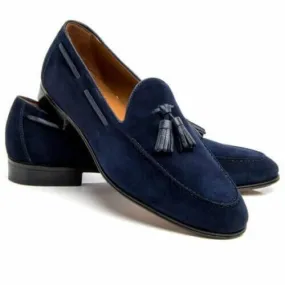 Handmade Men's Blue Suede Tassel Loafer, Men Dress Formal Shoes